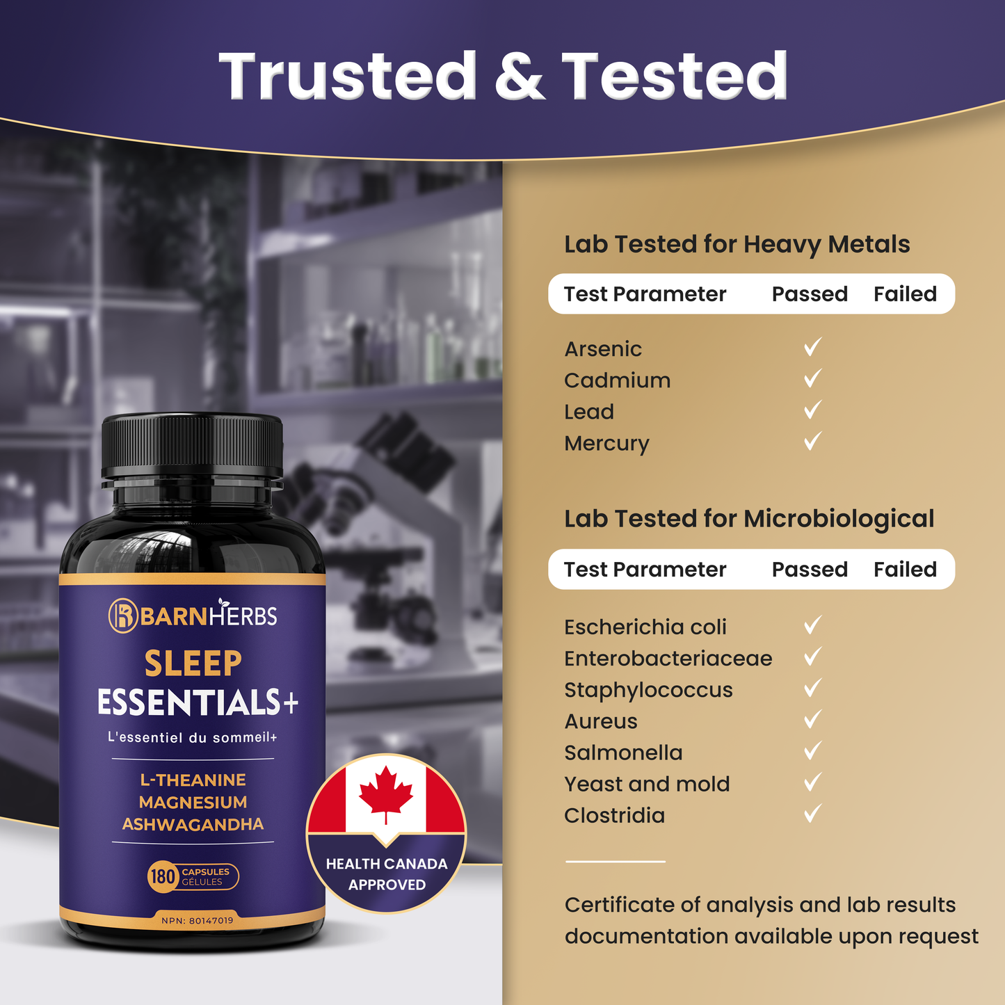 ALL-IN-ONE Natural Sleep Aid | Ashwagandha, Passionflower, Lemon Balm, Magnesium & L-Theanine | Melatonin-Free | BarnHerbs Sleep Essentials+ | 180 Capsules | Made in Canada