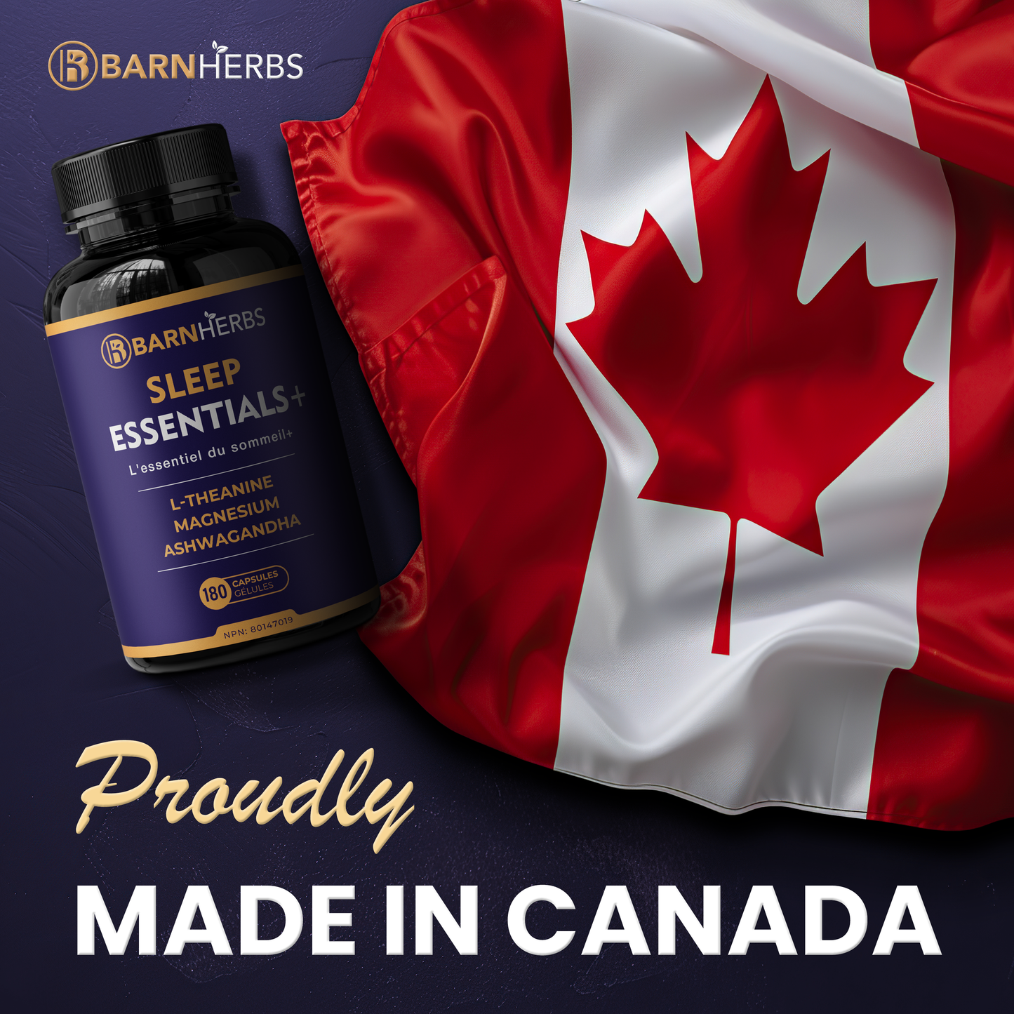 ALL-IN-ONE Natural Sleep Aid | Ashwagandha, Passionflower, Lemon Balm, Magnesium & L-Theanine | Melatonin-Free | BarnHerbs Sleep Essentials+ | 180 Capsules | Made in Canada