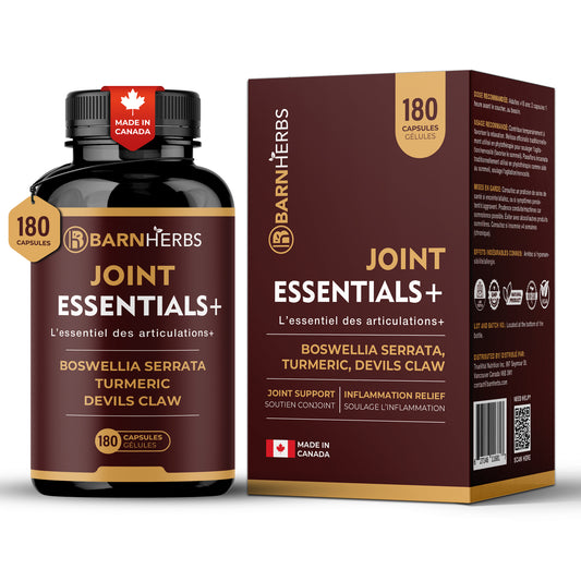 ALL-IN-ONE Joint Support Supplement | Turmeric, Piperine, Boswellia Serrata, Devil’s Claw & Ginger | Mobility & Flexibility Support | Joint Essentials+ by BarnHerbs | 180 Capsules | Made in Canada
